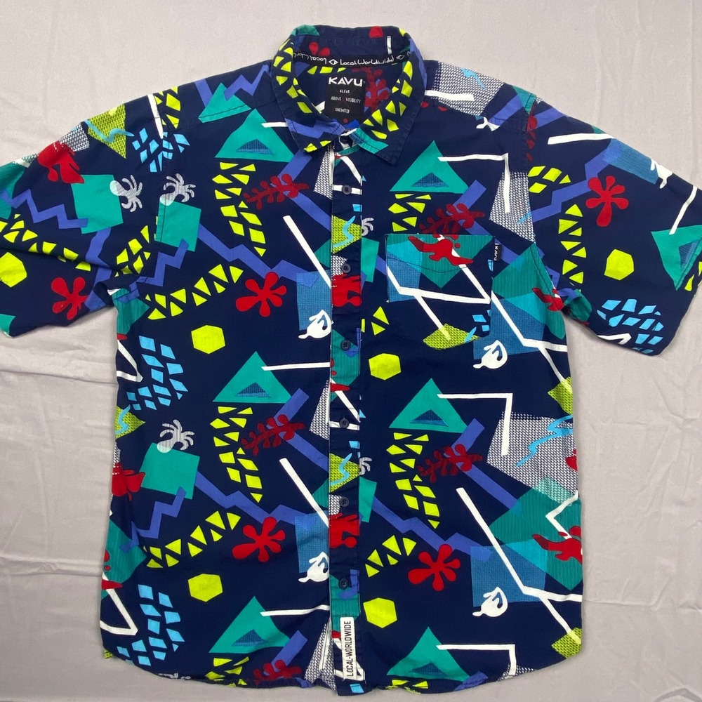 KAVU Klear Above Etch Art Shirt Mens Medium Hawaiian Cotton Abstract Casual - Picture 2 of 11